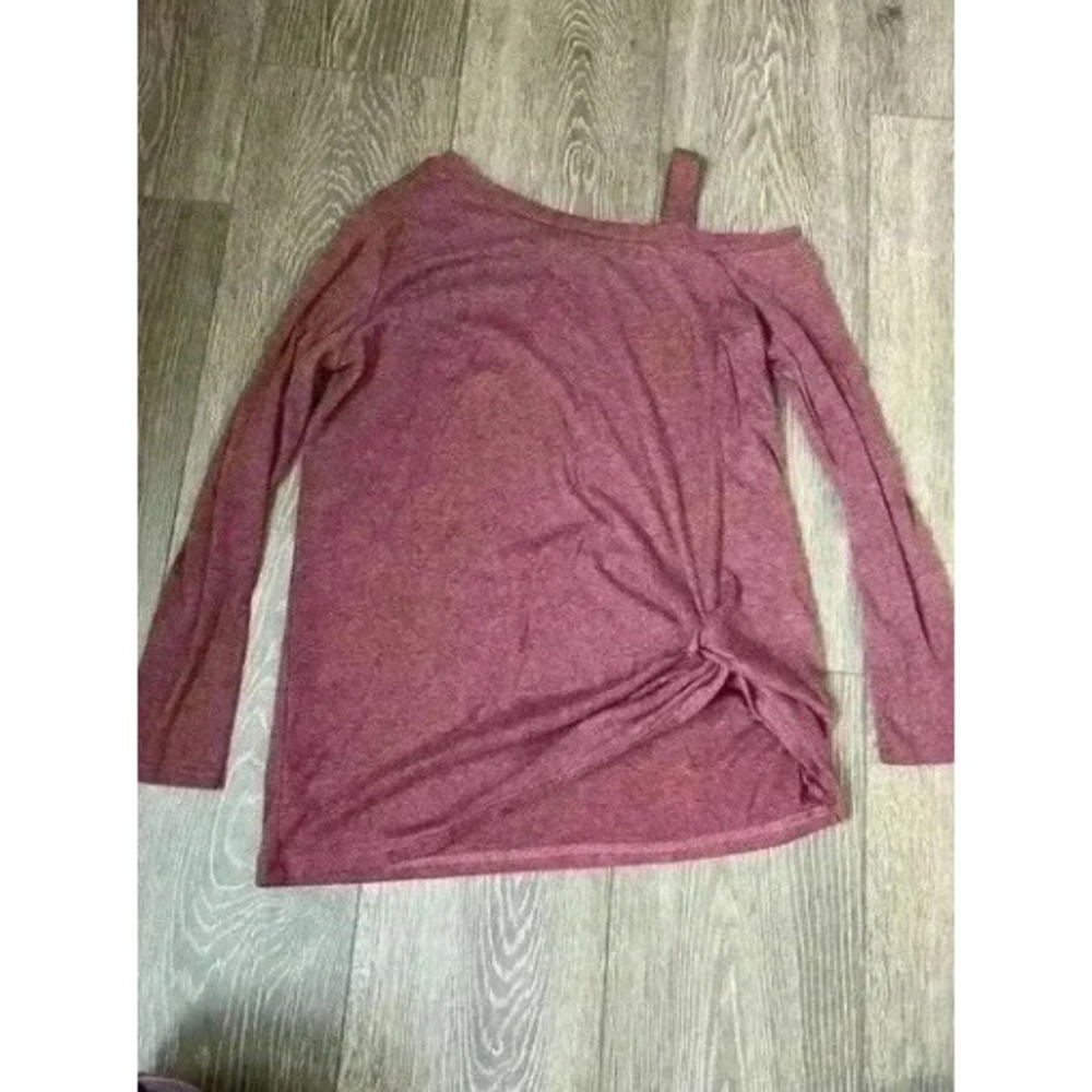 Womens Long Sleeve Cold Shoulder Side Knot Top Burgundy Mauve Heathered Size L